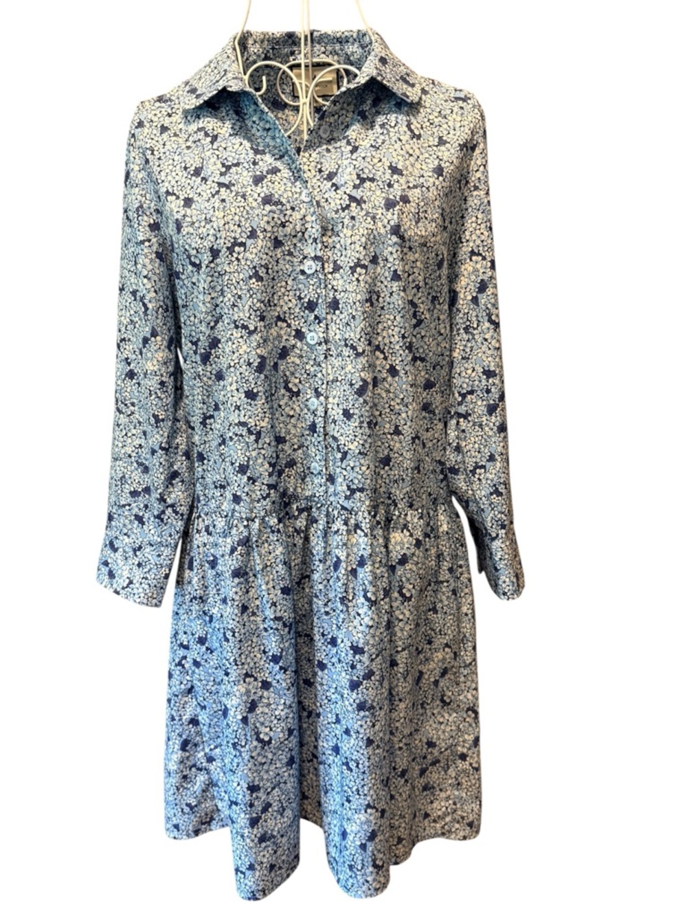 Tuckernuck Blue Floral Hydrangea Shirtdress Long Sleeve Drop Waist Size M